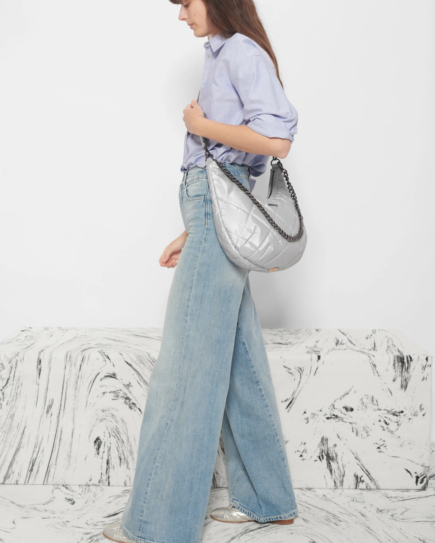 Oyster Metallic Madison Shoulder Bag - Image 5