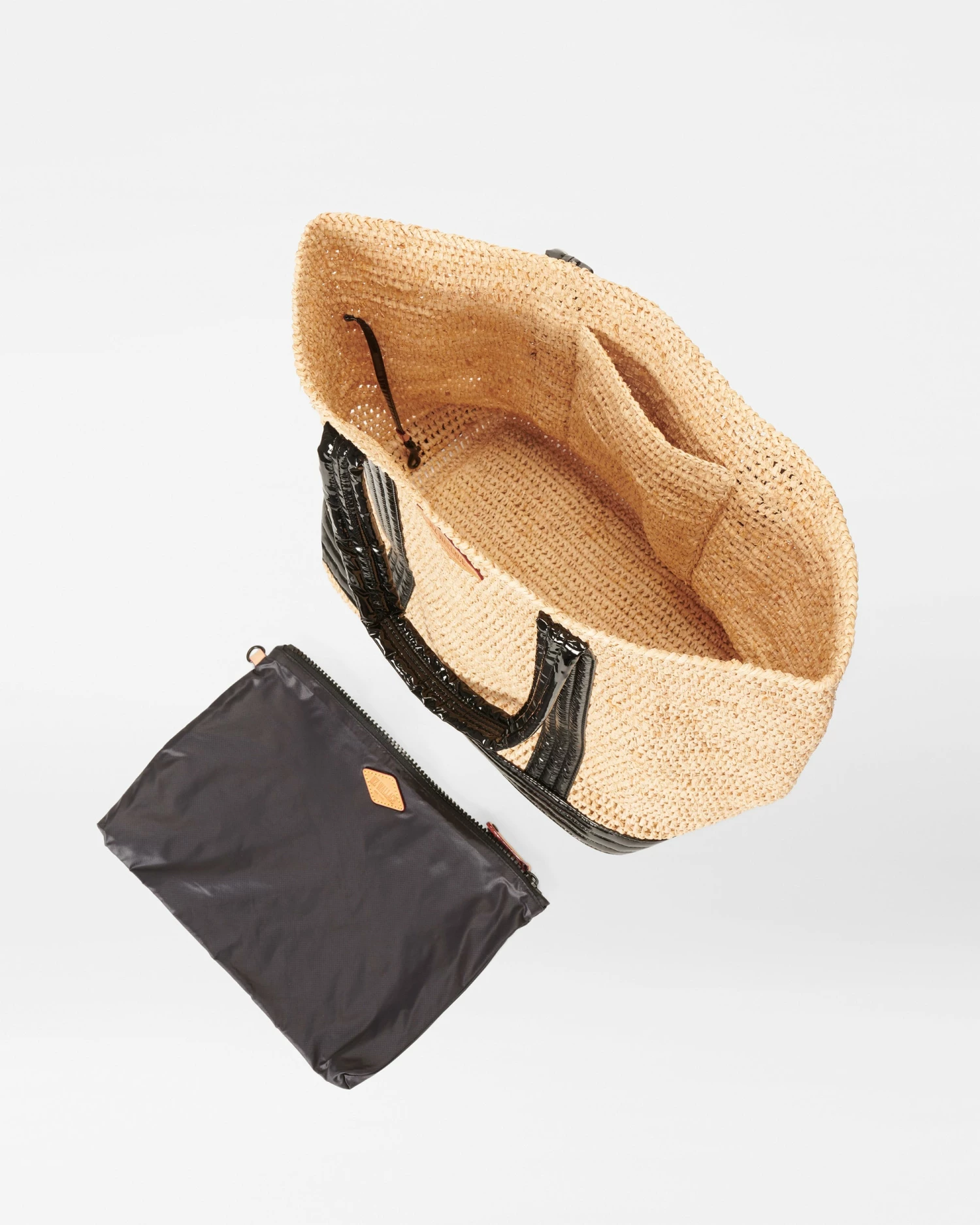 Raffia/Black Lacquer Large Raffia Tote - Image 4