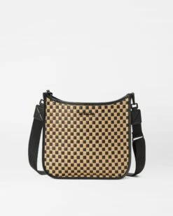 Camel & Black Woven Box Crossbody